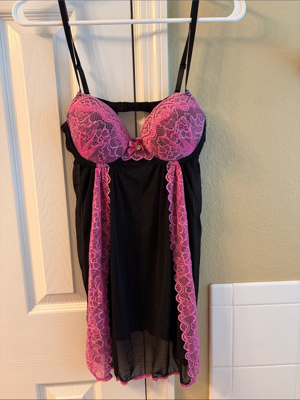 Black & Pink Lace Babydoll Chemise - Women Intimates